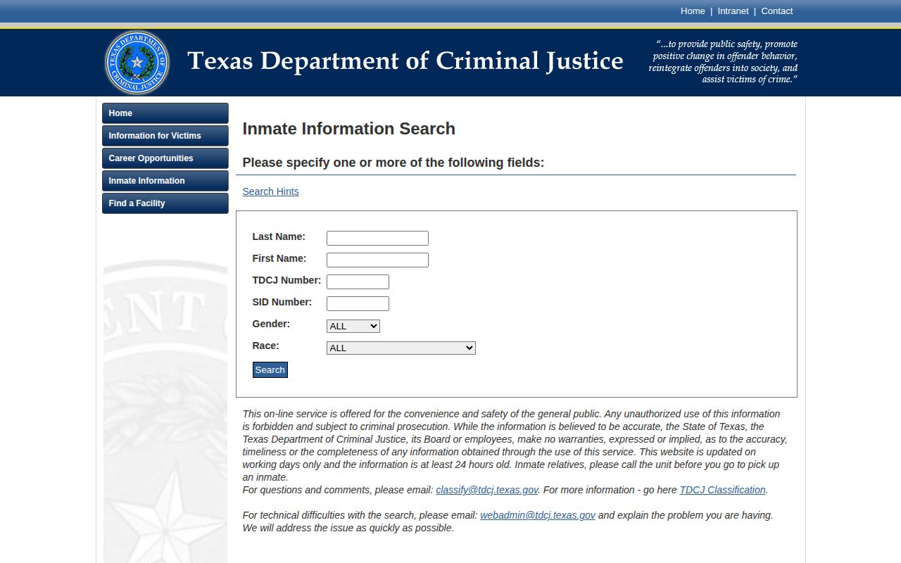 Hockley County released inmate TDCJ offender search