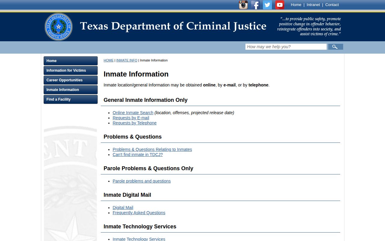 Hockley County projected release date TDCJ information gateway