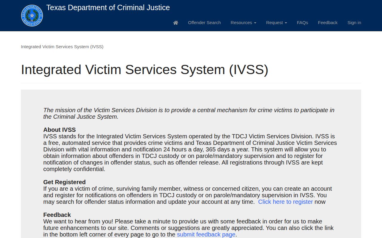Hockley County VINELink inmate search through the Texas TDCJ IVSS portal